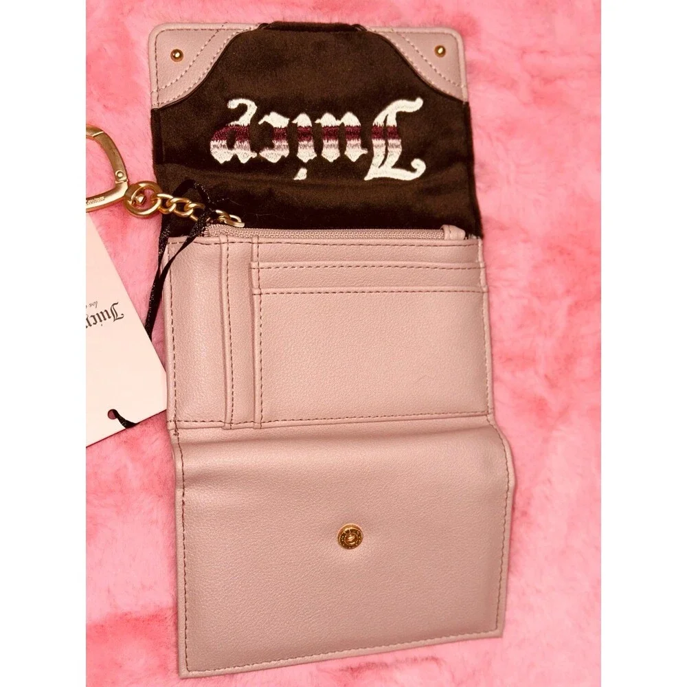 Juicy Couture Velour Brown Pink Retro Embroidered Trifold Wallet NEW